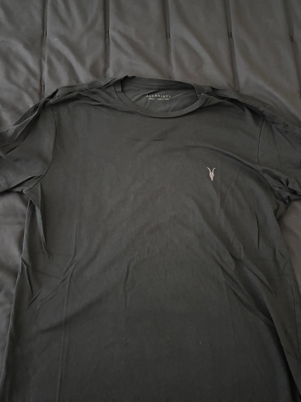 All Saints Black Short Sleeve Crewneck Tee with Silver Ram Logo - Picture 1 of 3